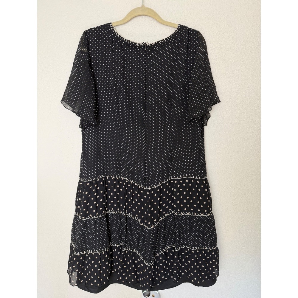 Drapers & Damons 100% Silk Polka Dot Tiered Dress Black White Size 16P - Picture 2 of 7